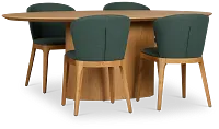 Nomad Light Tone 78" Oval Table & 4 Dark Green Chairs W/ Light Tone Leg