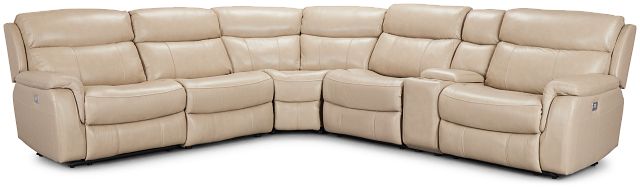 Graham Light Beige Lthr/vinyl Medium Triple Power 2-arm Sectional