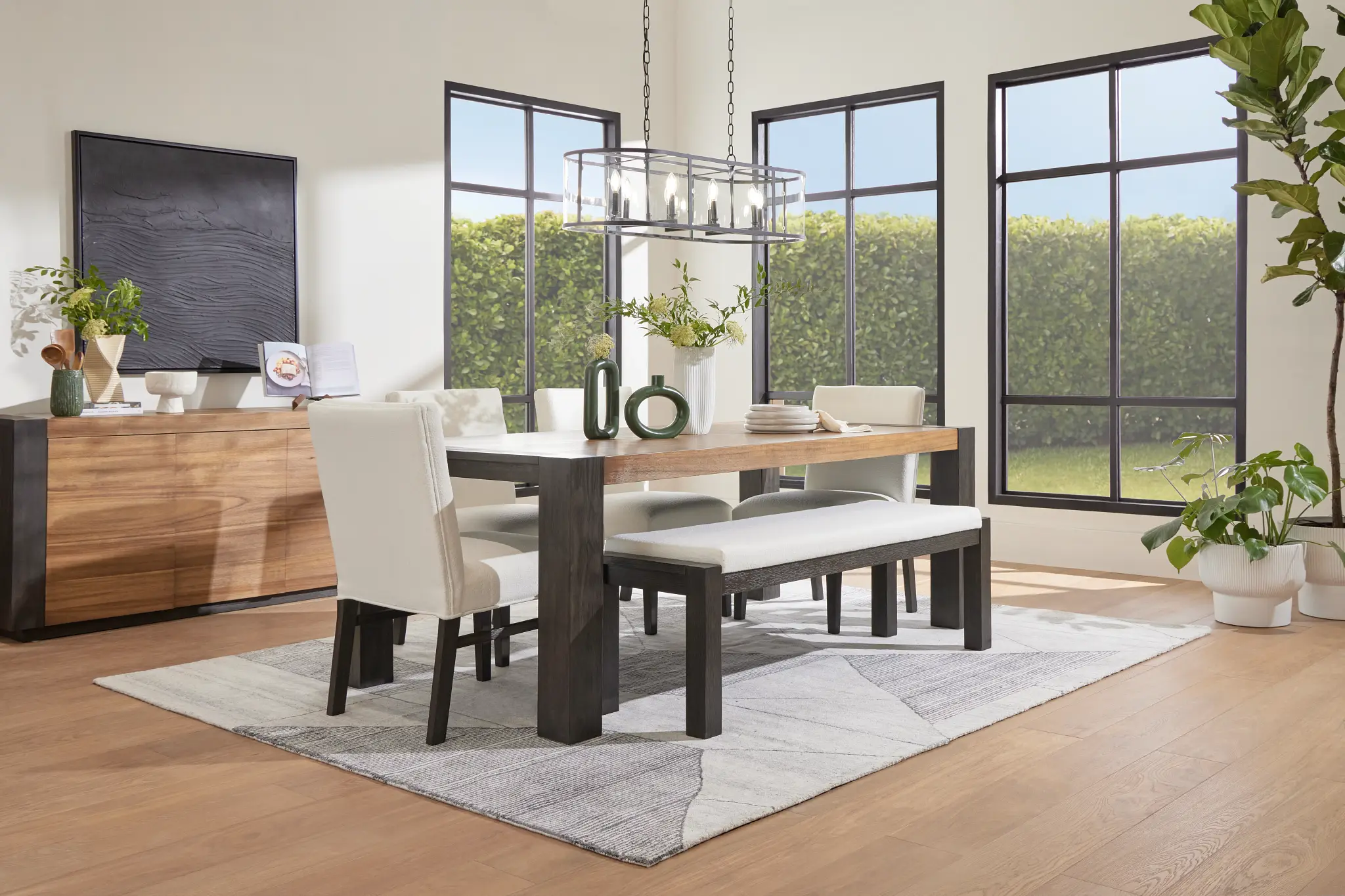 Jackson Two-tone Rectangular Table & 4 Upholstered Chairs Jackson Two-tone Rectangular Table & 4 Upholstered Chairs