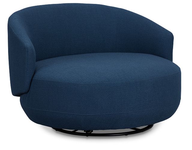 Chrisley Dark Blue Fabric Swivel Accent Chair
