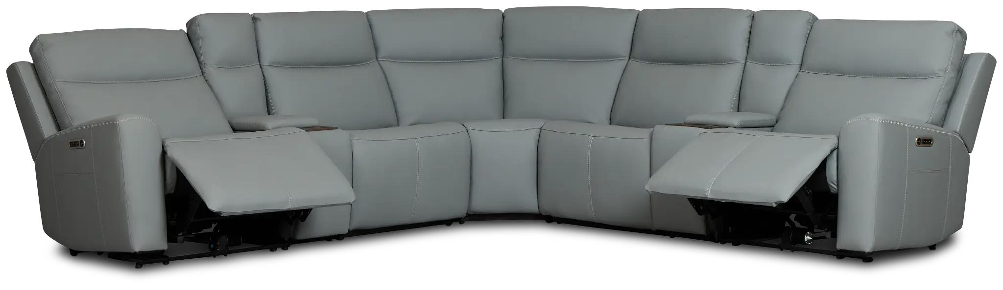 Flexsteel Sterling Blue Lthr/vinyl Large Dual Power Reclining Two-arm Sectional Flexsteel Sterling Blue Lthr/vinyl Large Dual Power Reclining Two-arm Sectional
