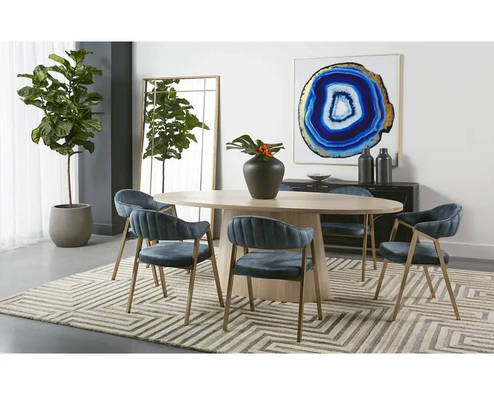 Erica Dark Blue Curved Upholstered Arm Chair