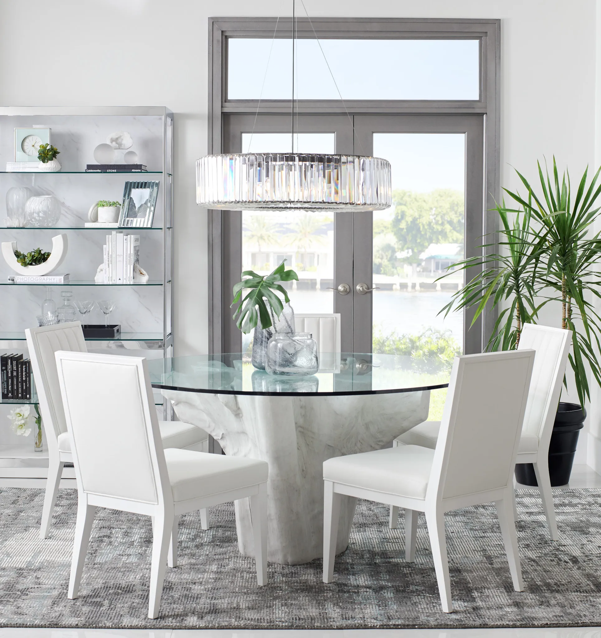 Ocean Drive 60" Glass Table & 4 Wood Chairs