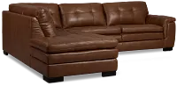Braden Medium Brown Leather Small Left Bumper Sectional