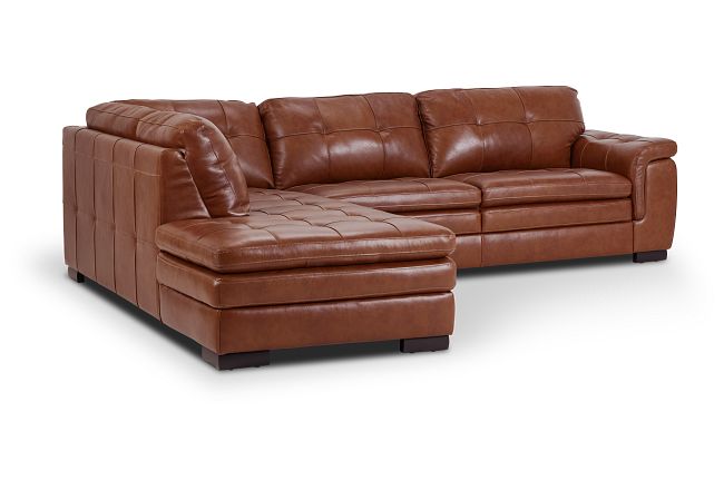 Braden Medium Brown Leather Small Left Bumper Sectional