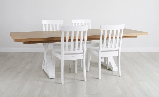 Nantucket Two-tone Light Tone Trestle Table & 4 White Chairs (0)