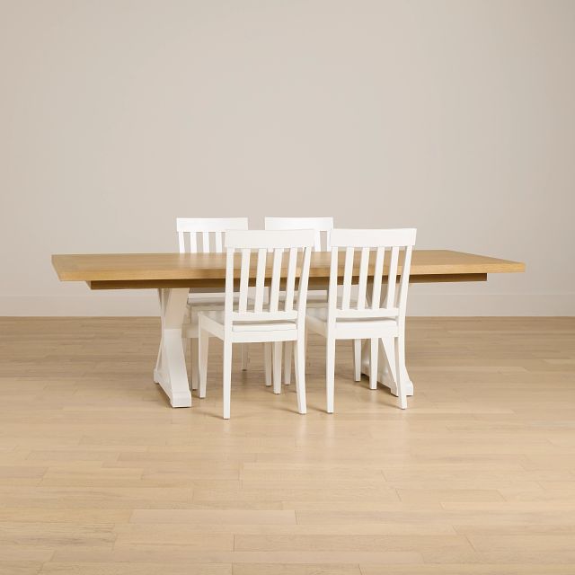 Nantucket Two-tone Light Tone Trestle Table & 4 White Chairs