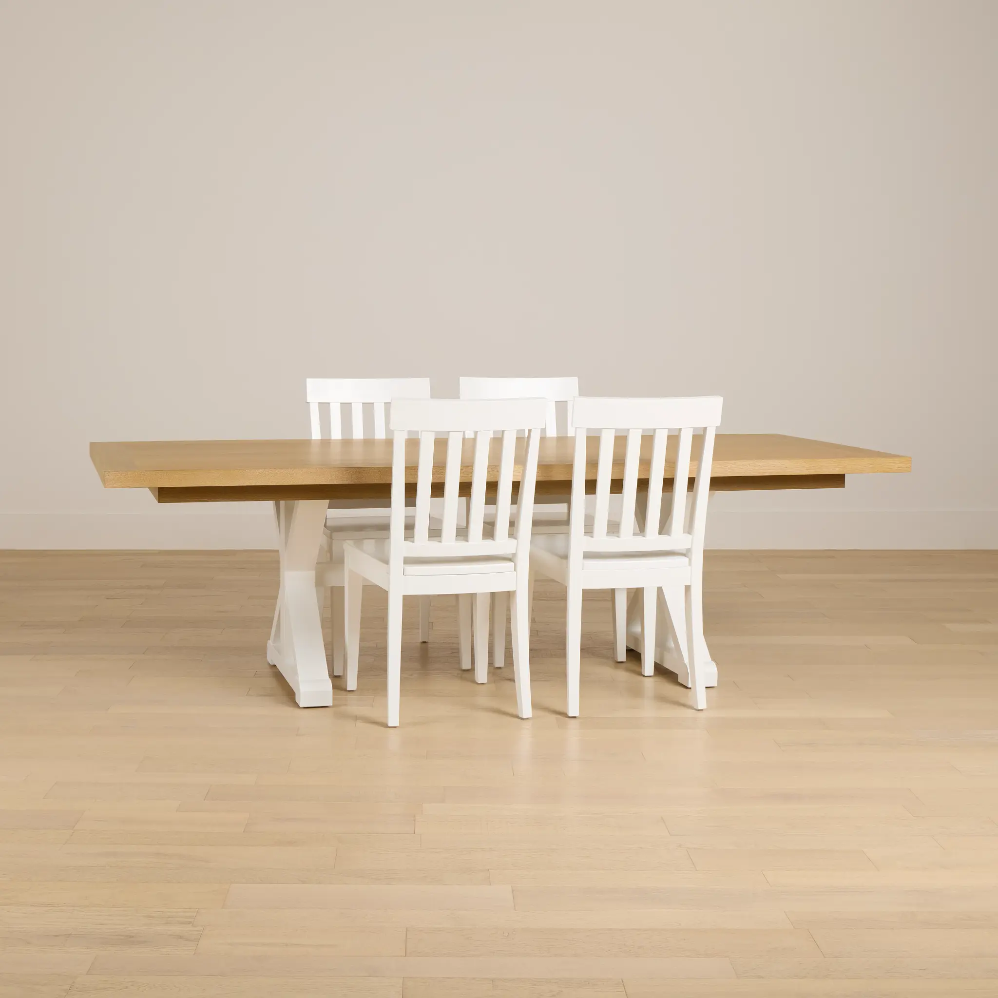 Nantucket Two-tone Light Tone Trestle Table & 4 White Chairs Nantucket Two-tone Light Tone Trestle Table & 4 White Chairs