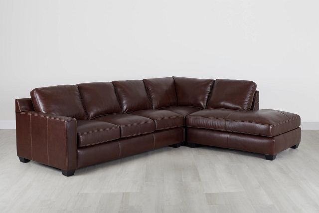 Carson Medium Brown Leather Right Bumper Memory Foam Sleeper Sectional