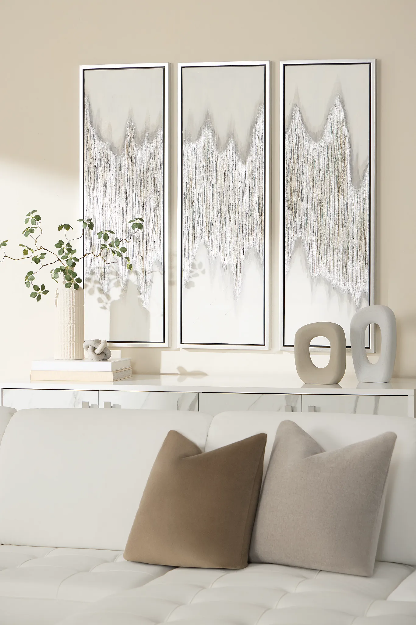 Drizzle Gray Set Of 3 Framed Canvas Wall Art