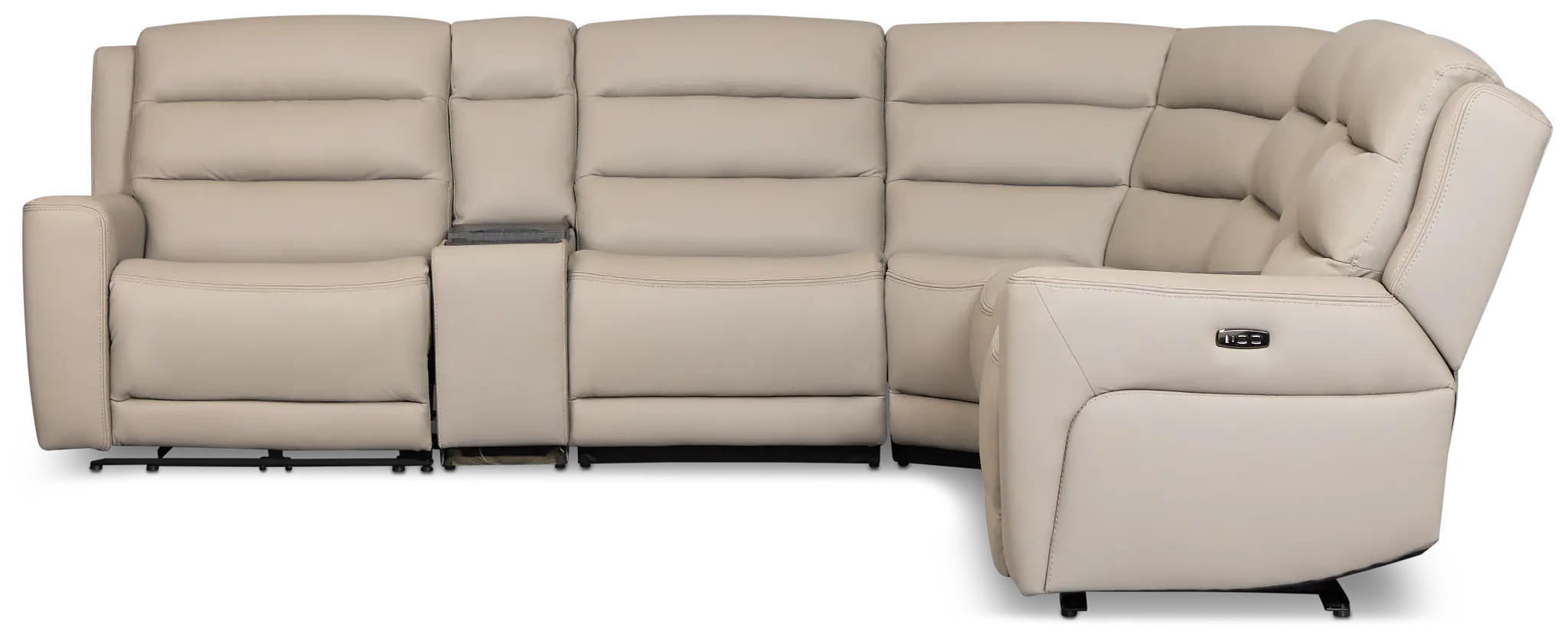 Wilder Taupe Leather Large Tri Power Sectional W/refrigerated Console Wilder Taupe Leather Large Tri Power Sectional W/refrigerated Console
