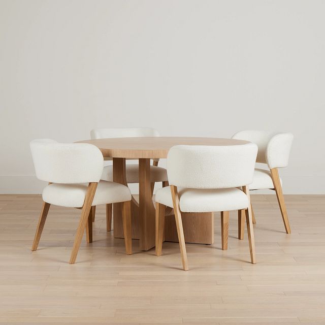 Malibu Light Tone Round Table & 4 Upholstered Chairs