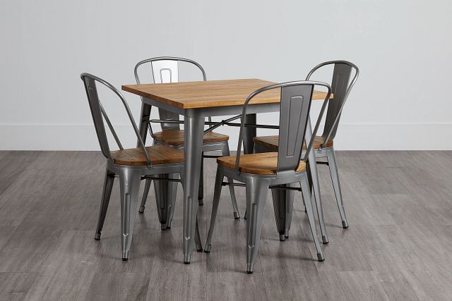 Huntley Light Tone Square Table & 4 Wood Chairs