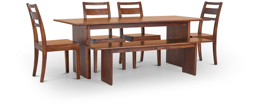 Bowery Dark Tone Rect Table, 4 Chairs & Bench