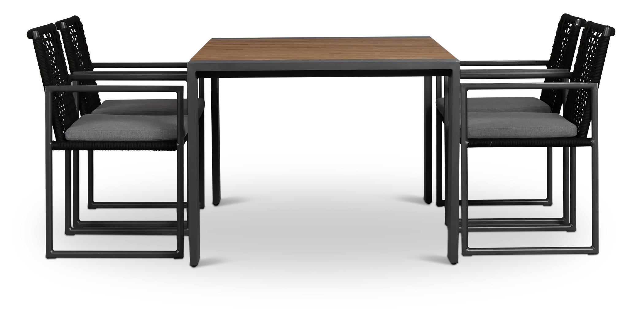 Sunrise Dark Gray Teak Rectangular Table & 4 Aluminum Arm Chairs Sunrise Dark Gray Teak Rectangular Table & 4 Aluminum Arm Chairs