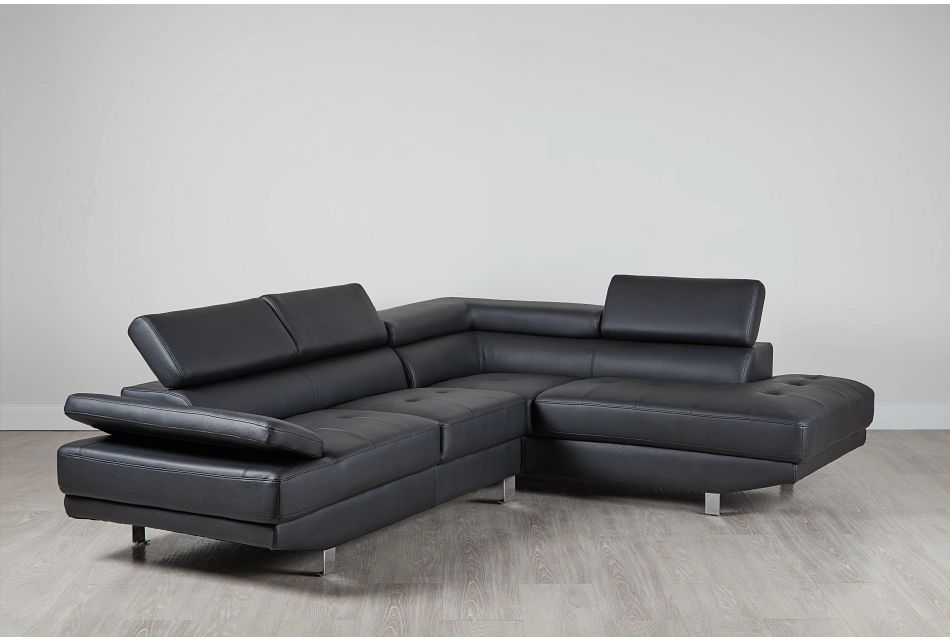 Zane Black Micro Right Chaise Sectional Living Room Sectionals City Furniture