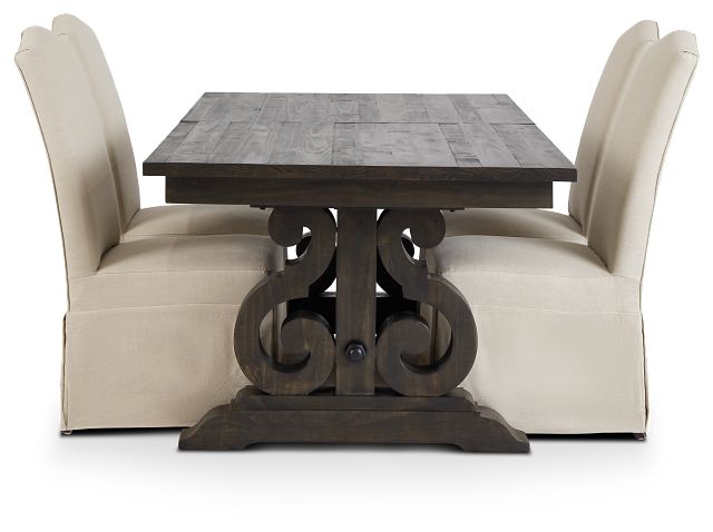 Sonoma Dark Tone Trestle Table & 4 Upholstered Chairs