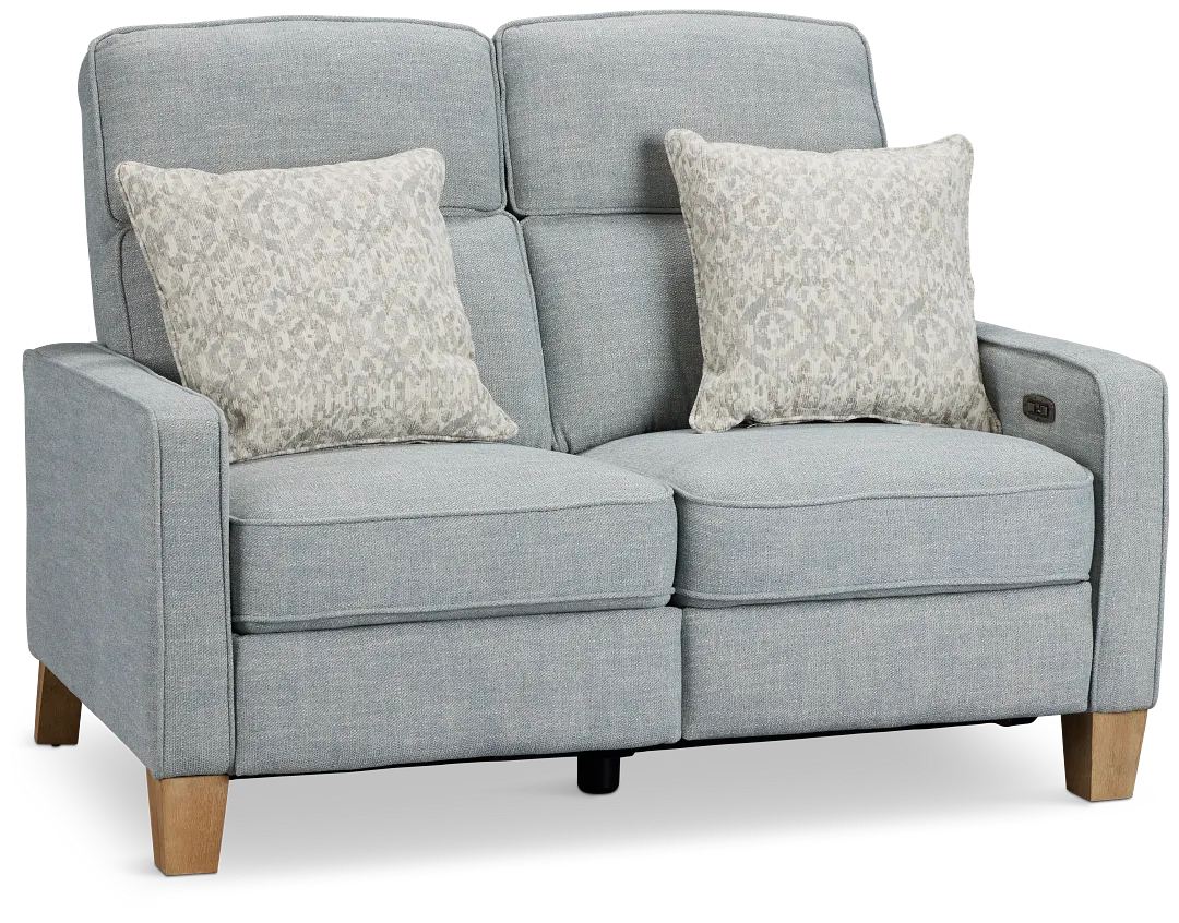 Bayside Light Blue Fabric Power Reclining Loveseat