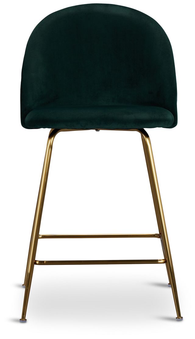 Capri Dark Green Velvet Upholstered 24" Barstools W/gold Legs