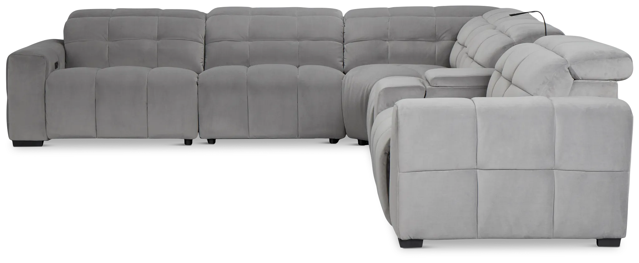 Gemma Light Gray Velvet Medium Triple Power Right Chaise Sectional