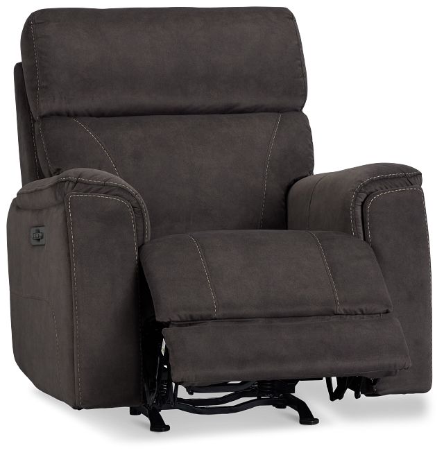 Wells Dark Brown Fabric Power Recliner With Heat And Massage