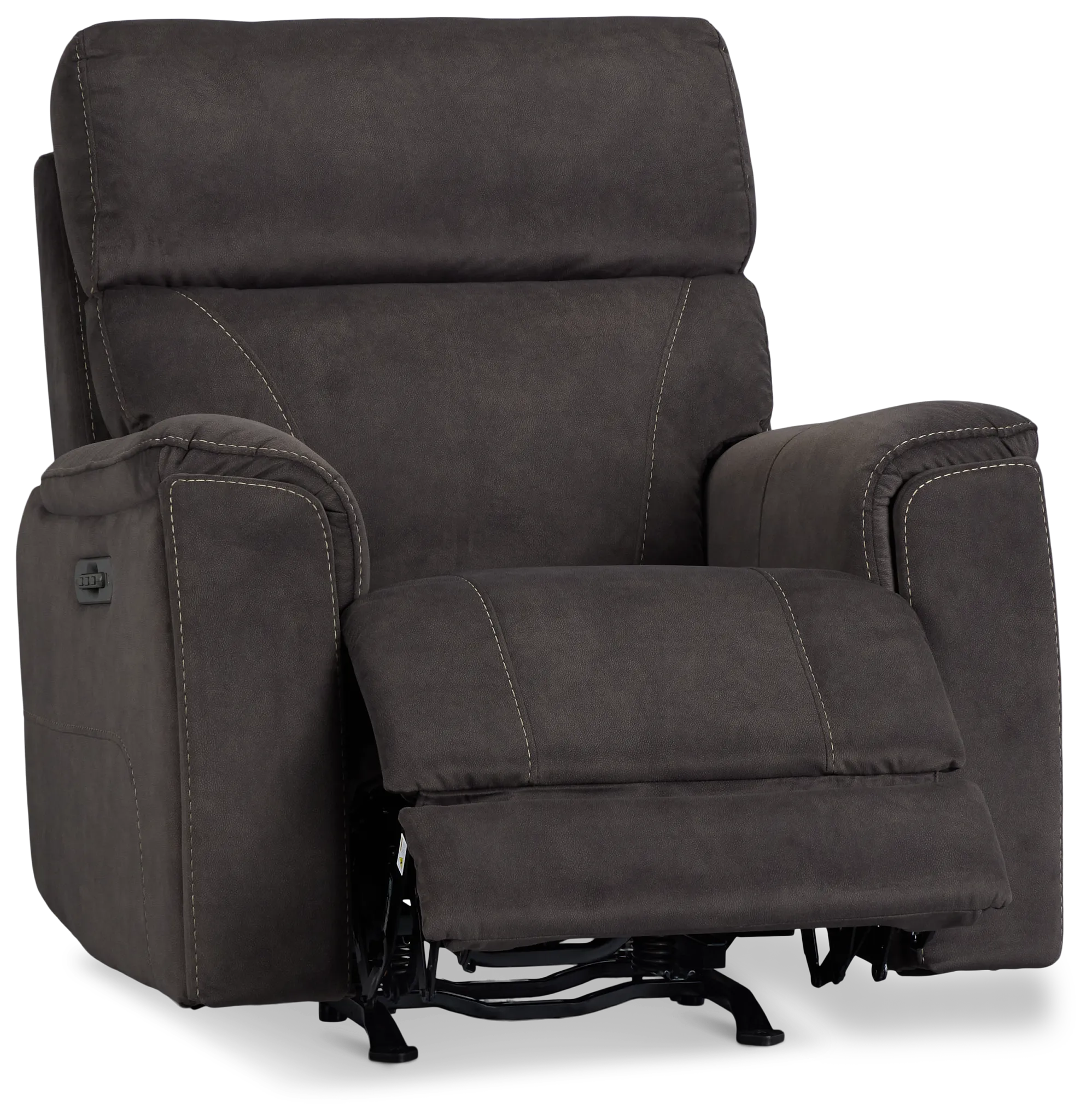 Wells Dark Brown Fabric Power Recliner With Heat And Massage