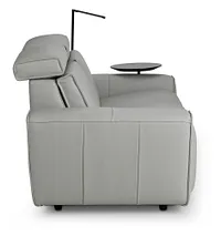 Carmelo Gray Leather Power Reclining Sofa With Right Table & Light