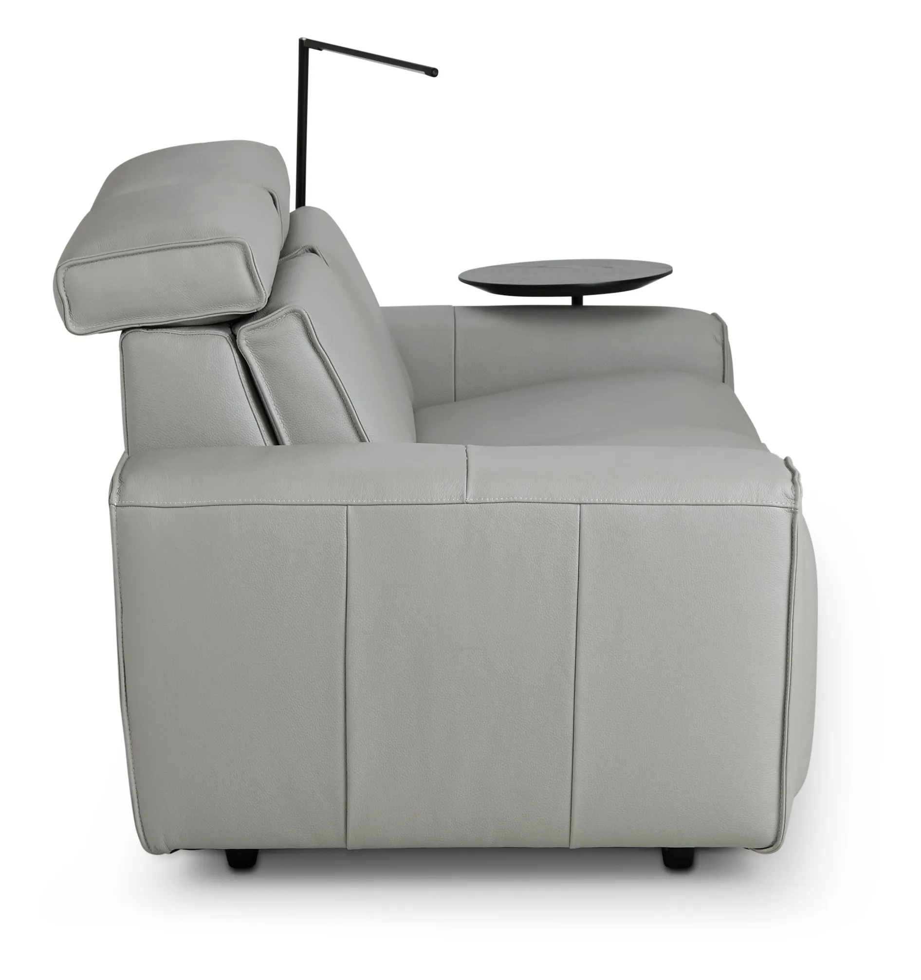 Carmelo Gray Leather Power Reclining Sofa With Right Table & Light