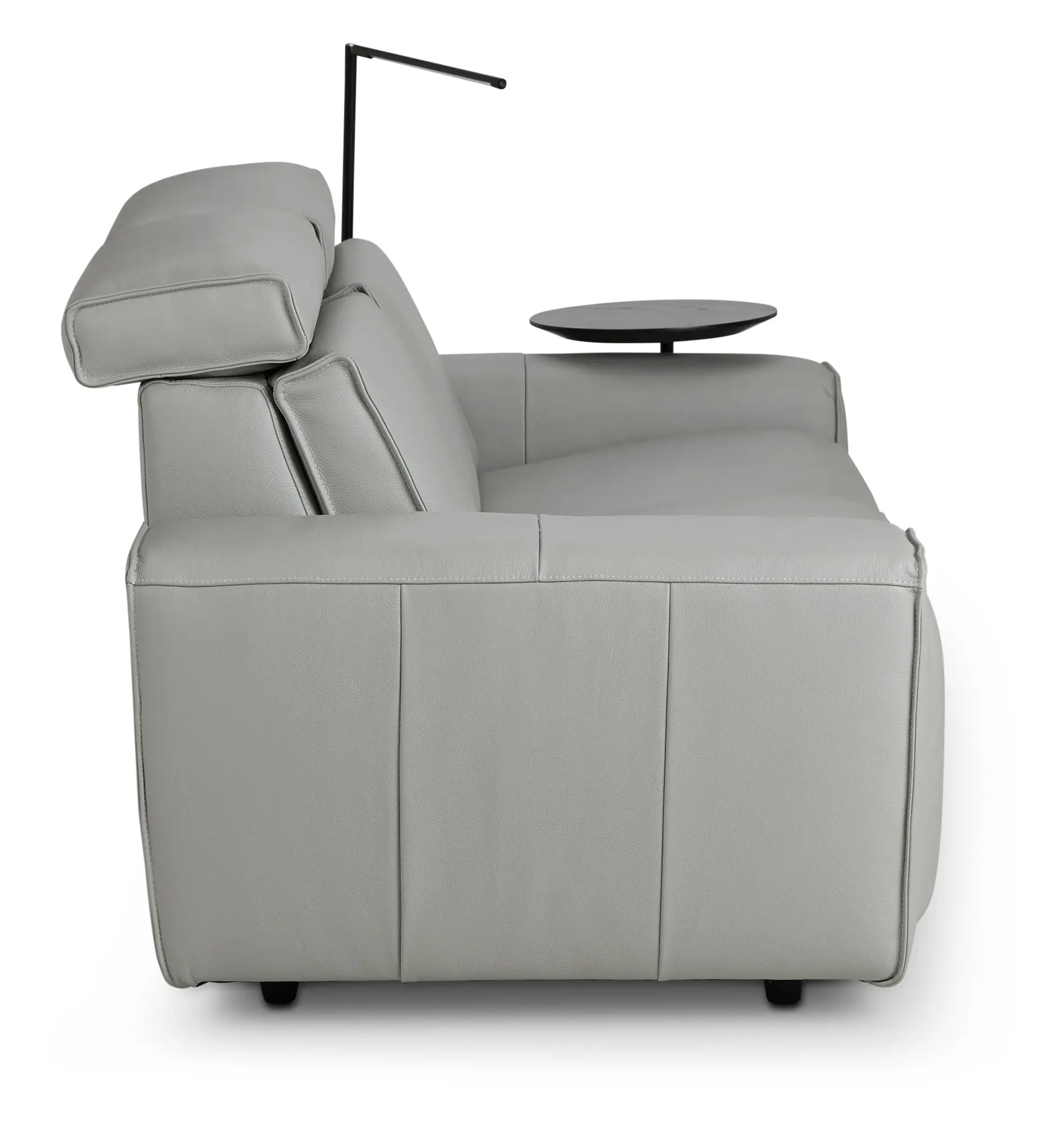 Carmelo Gray Leather Power Reclining Sofa With Right Table & Light Carmelo Gray Leather Power Reclining Sofa With Right Table & Light