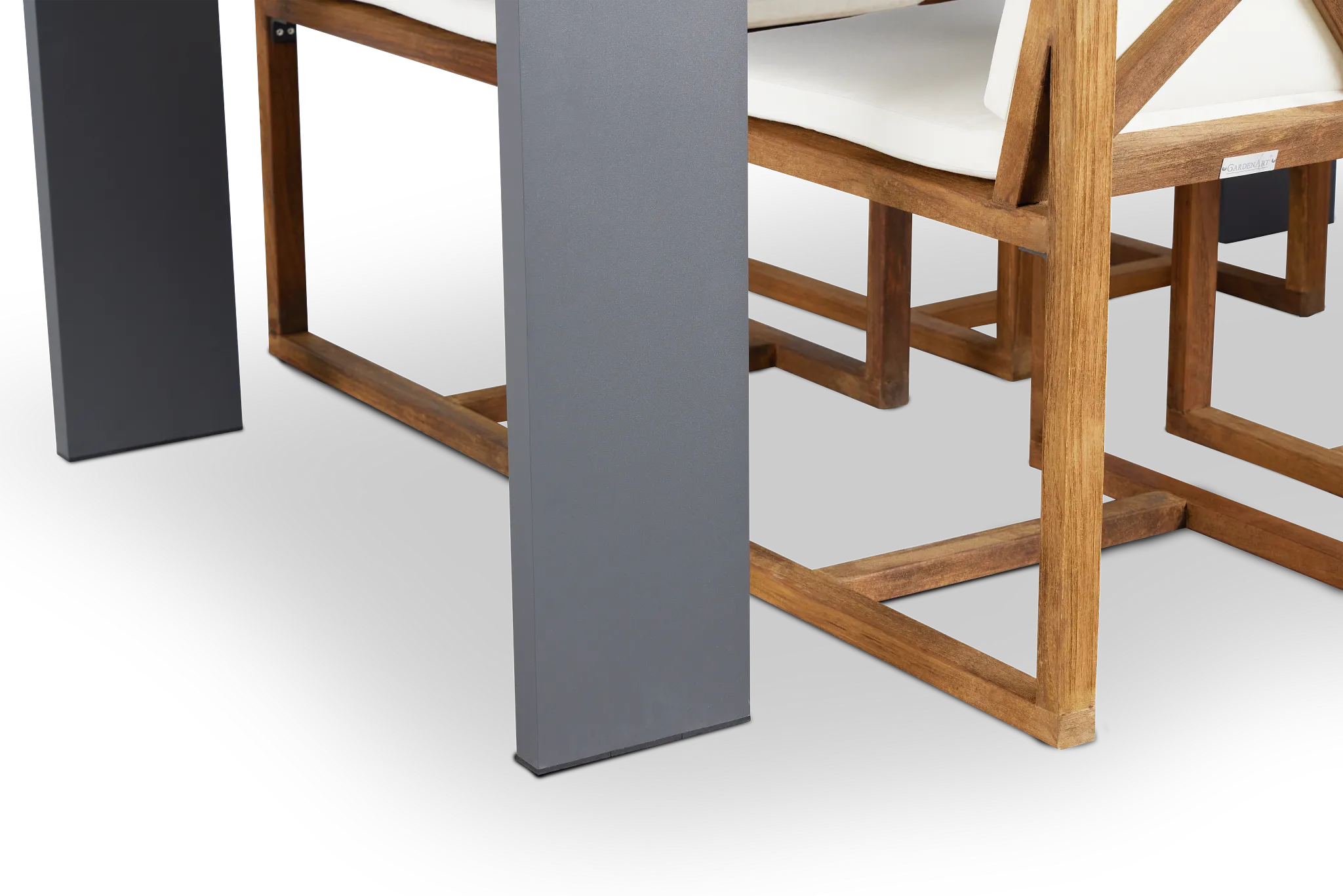 Linear Dark Gray White 70" Aluminum Table & 4 Teak Cushioned Side Chairs