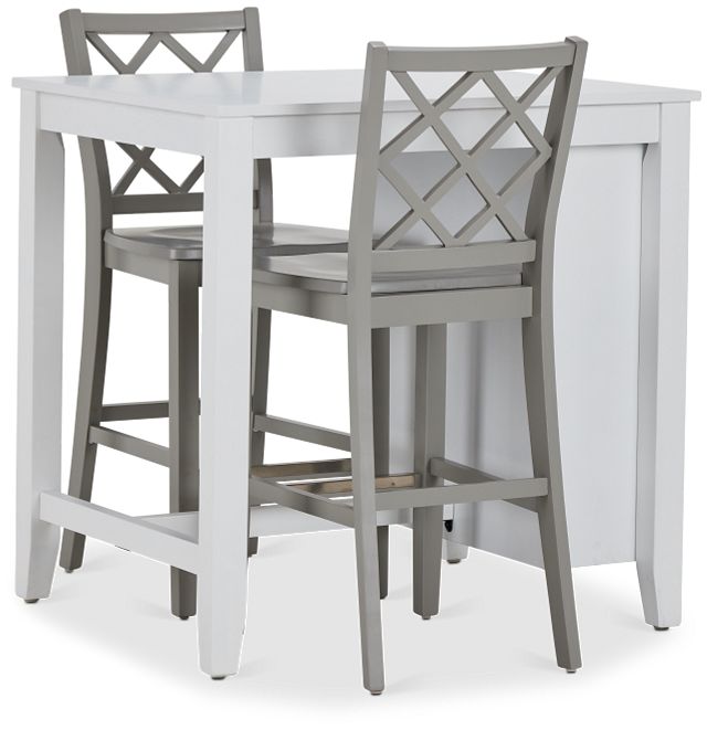 Edgartown Storage White High Table & 2 Light Gray Wood Barstools