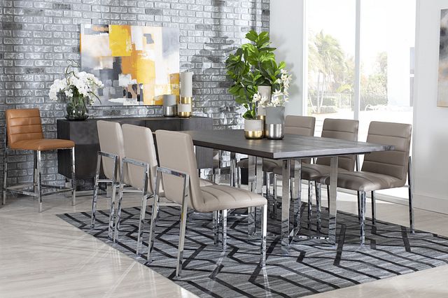 Amalfi Taupe Wood Rectangular Table & 4 Upholstered Chairs