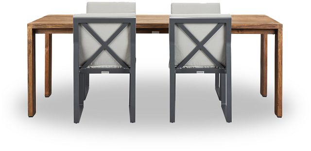 Linear Dark Gray 82" Teak Table & 4 Cushioned Side Chairs