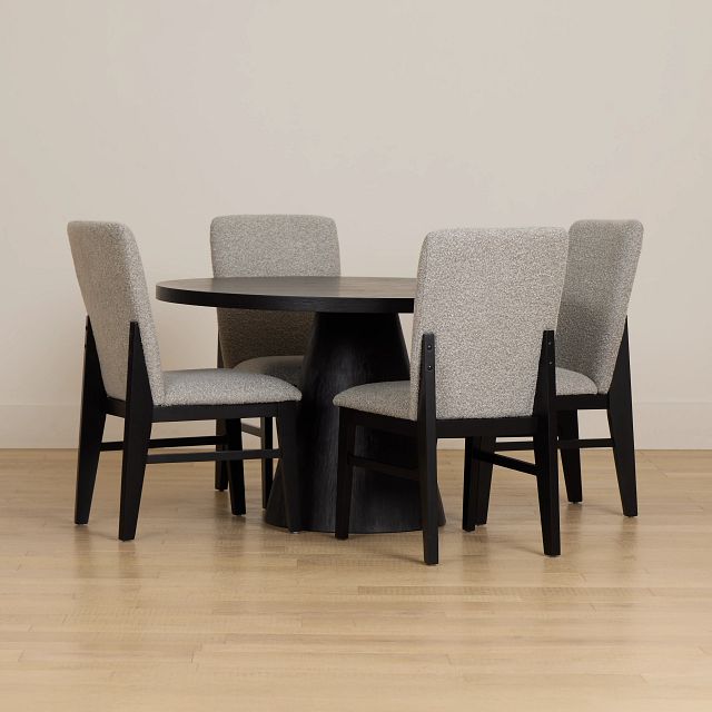 Modesto Black Round Table & 4 Upholstered Chairs
