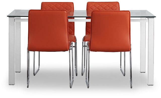 Skyline Orange Rect Table & 4 Metal Chairs
