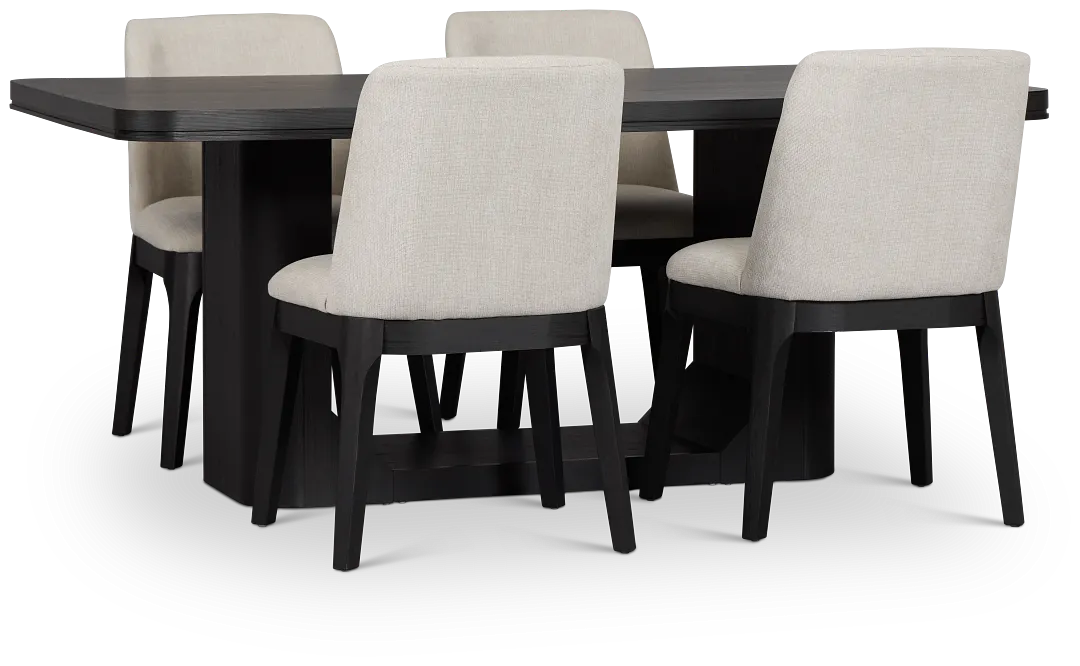 Emory Black Rectangular Table & 4 Upholstered Chairs