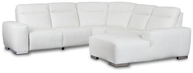 Elba White Leather Medium Dual Power Right Chaise Sectional