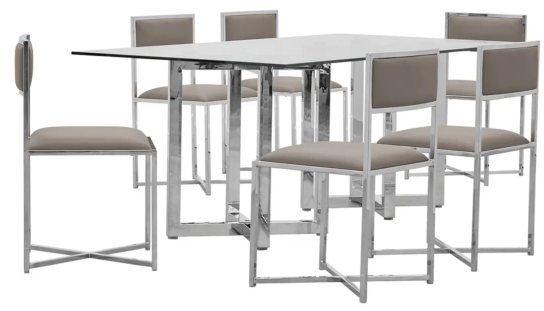 Amalfi Taupe Glass Rectangular Table & 4 Metal Chairs Amalfi Taupe Glass Rectangular Table & 4 Metal Chairs