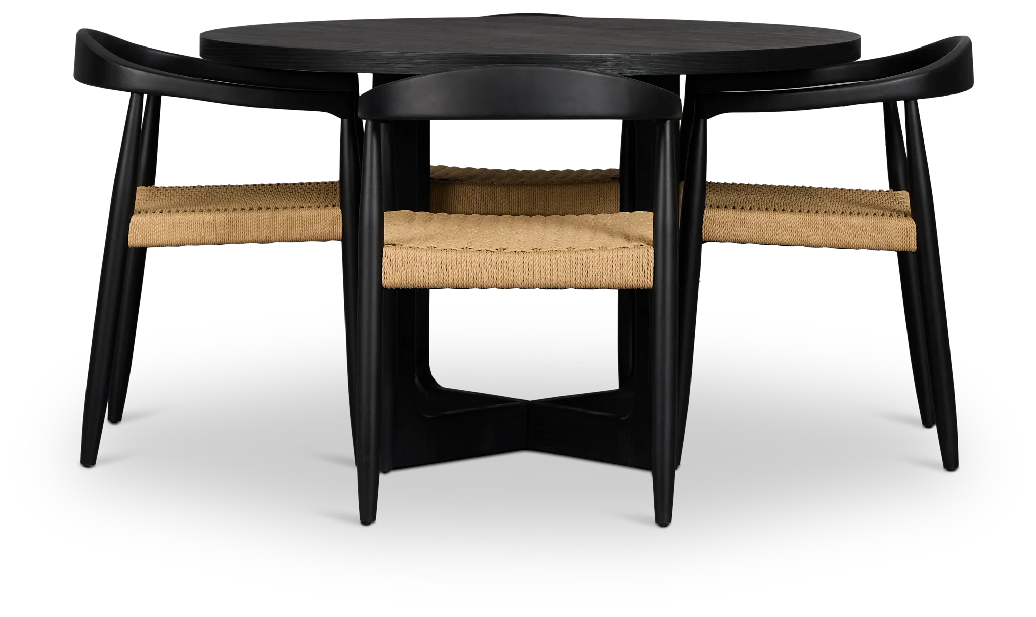 Santorini Black Round Table & 4 Curved Chairs