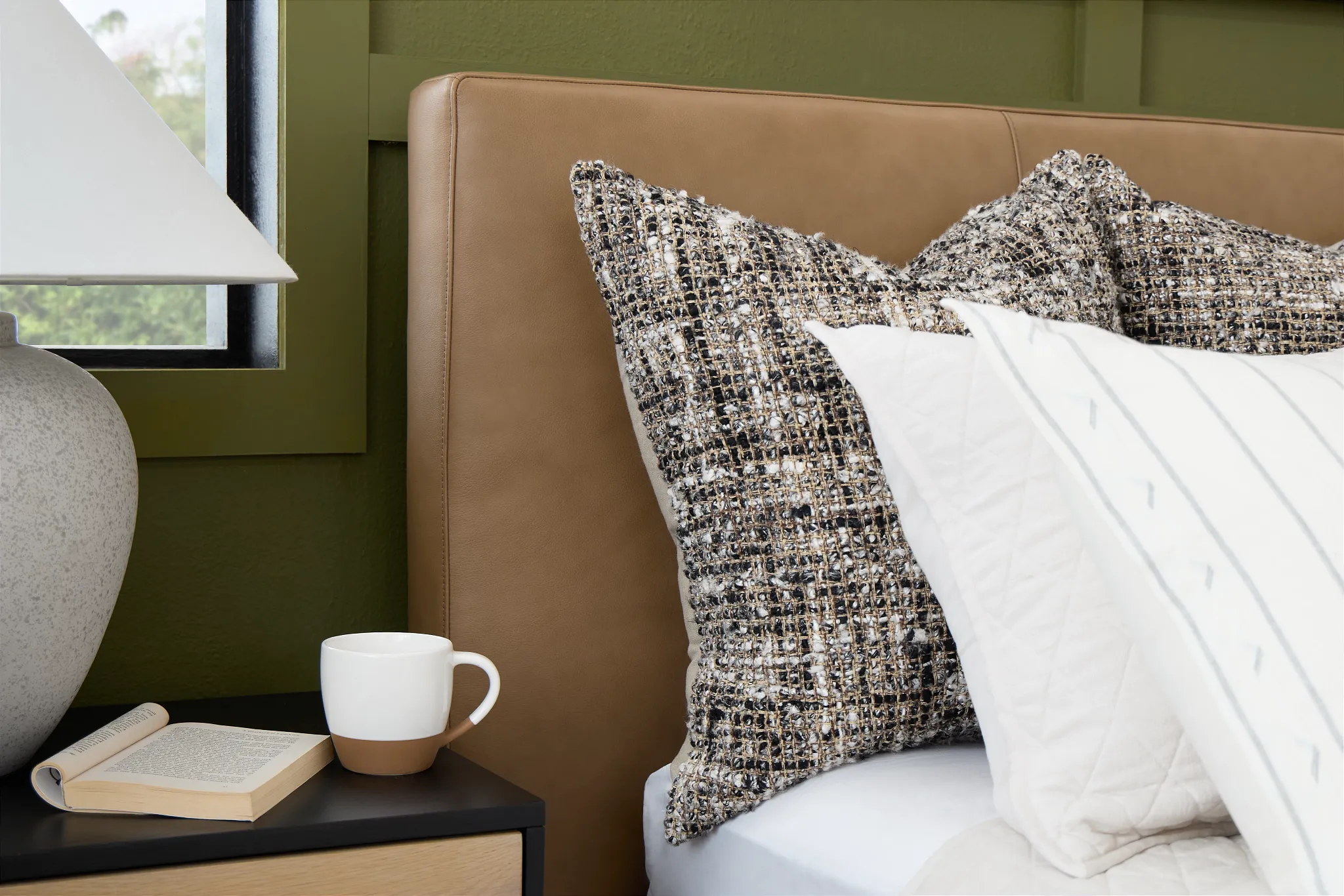 Highland Dark Brown Leather Panel Bed