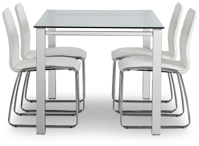 Skyline White Rect Table & 4 Metal Chairs