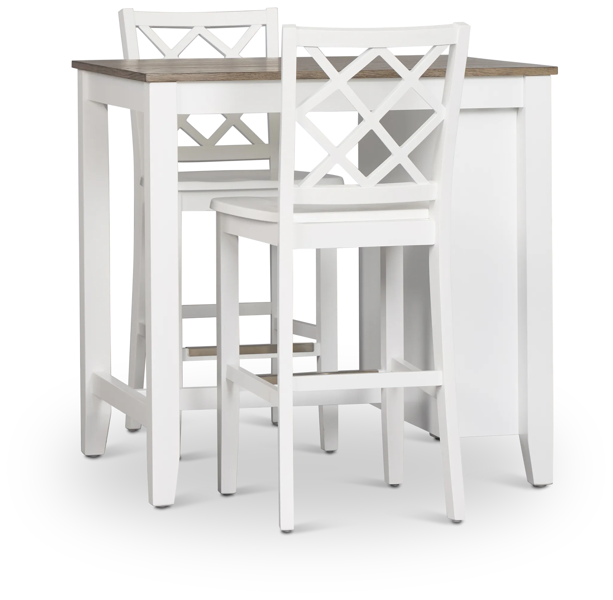 Edgartown Two-tone Storage High Table & 2 White Wood Barstools