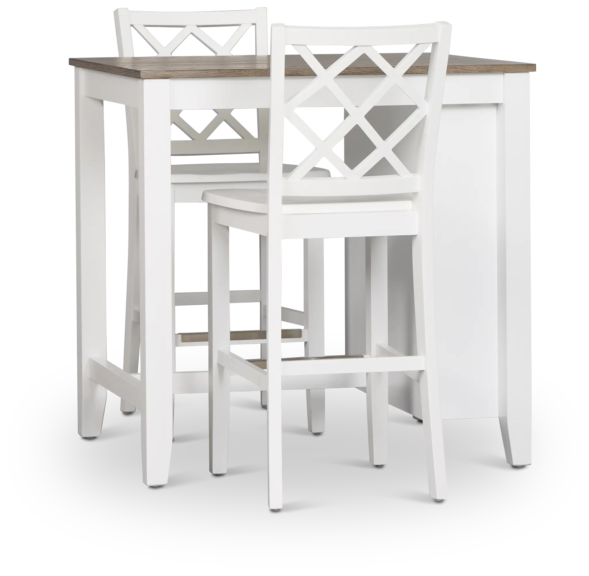Edgartown Two-tone Storage High Table & 2 White Wood Barstools Edgartown Two-tone Storage High Table & 2 White Wood Barstools