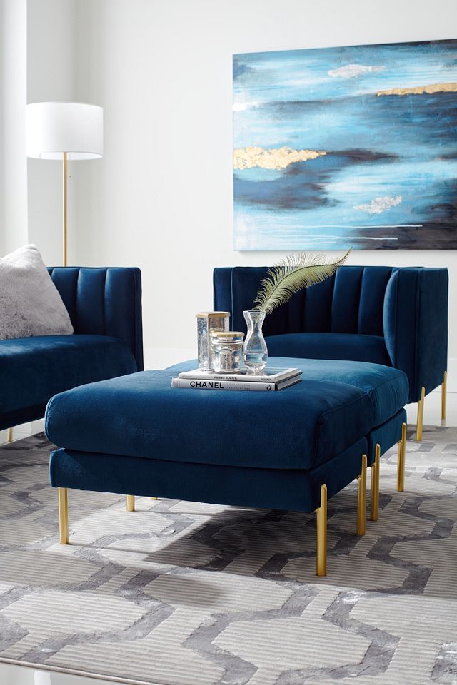 Bella Dark Blue Velvet Ottoman