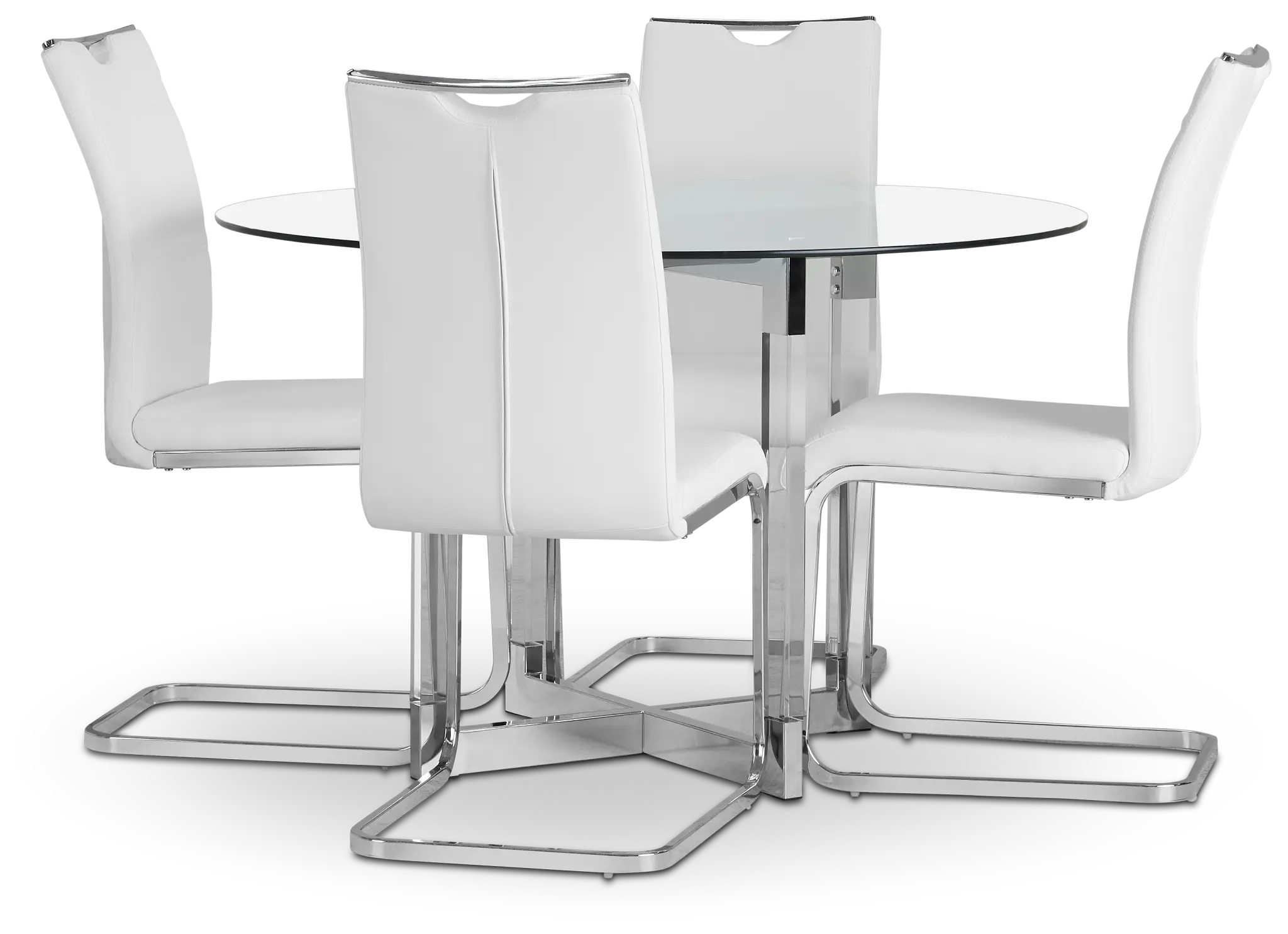 Denmark White Glass Round Table & 4 Upholstered Chairs Denmark White Glass Round Table & 4 Upholstered Chairs
