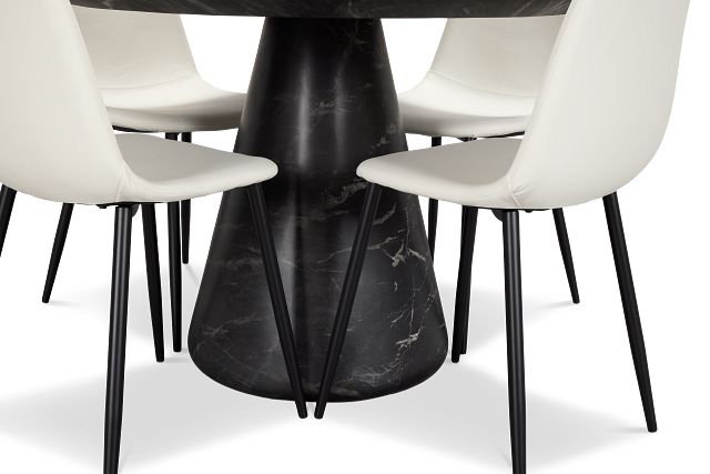 Merrick Black Round Table & 4 Upholstered Chairs