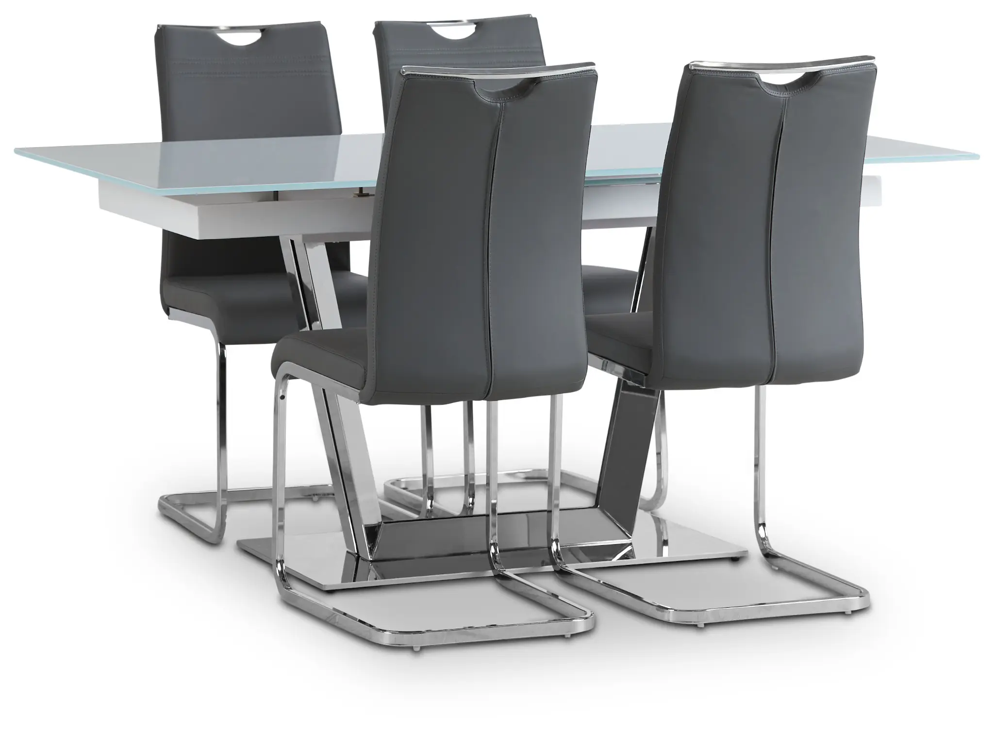 Treviso Gray Glass Table & 4 Upholstered Chairs Treviso Gray Glass Table & 4 Upholstered Chairs