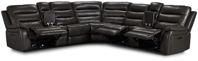 Maverick Dark Gray Lthr/vinyl Large Triple Power Reclining Two-arm Sectional