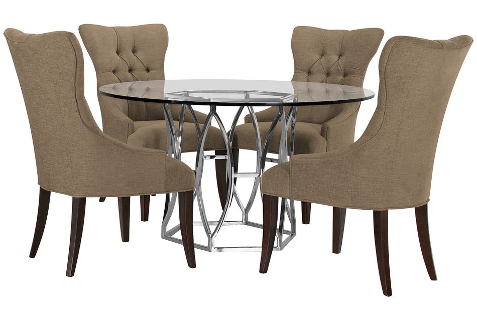 Argent Khaki Round Table 4 Upholstered Chairs Dining Room Dining Sets City Furniture