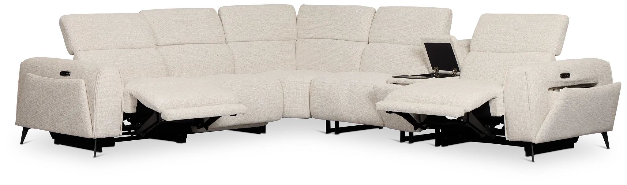 Reyna Light Beige Fabric Medium Triple Power 2-arm Sectional